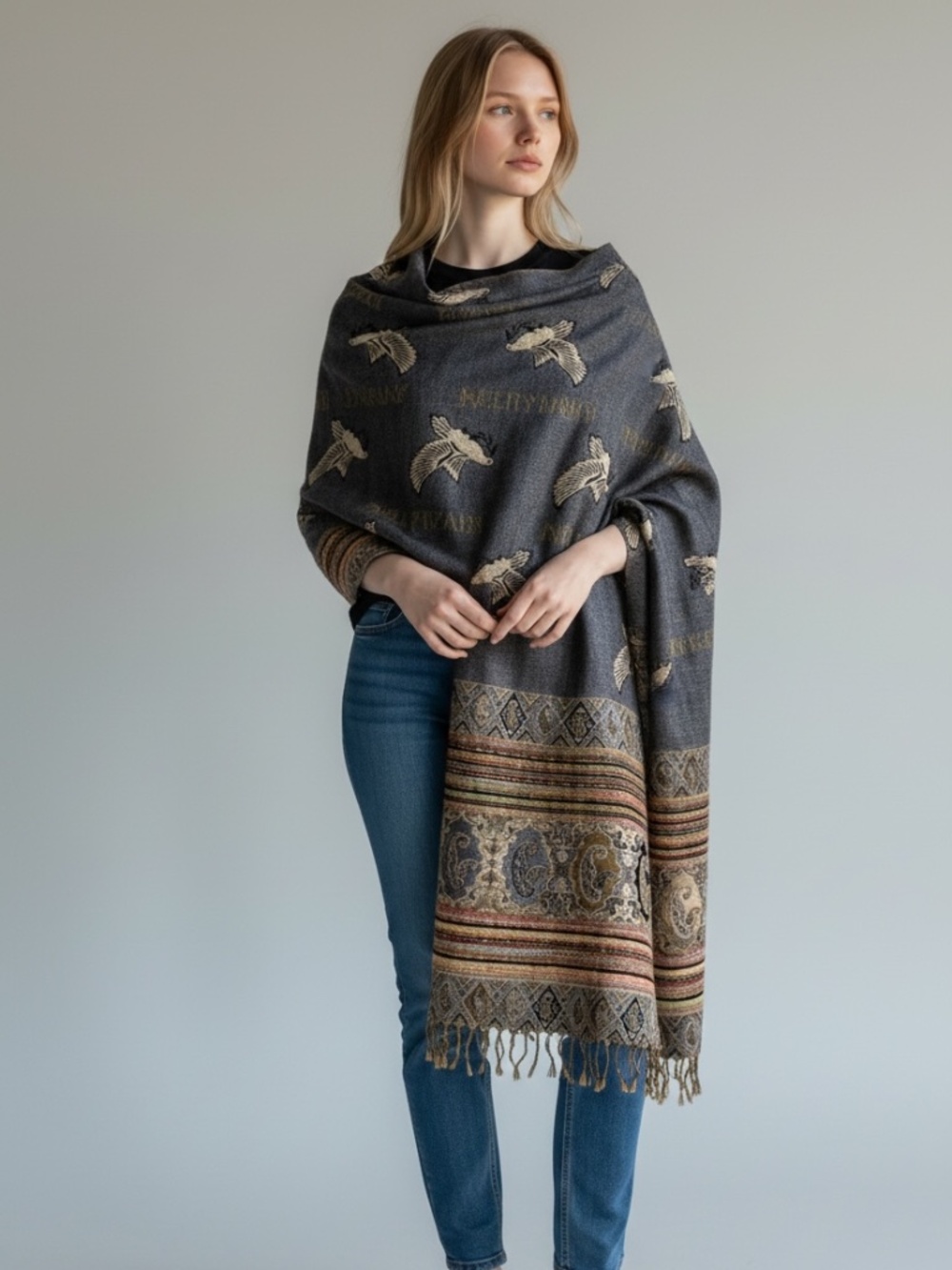 Jerusalem Dove Paisley Woven Scarf Shawl Wrap Fringe